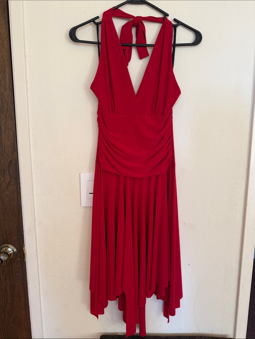 Red Halter Asymmetrical V-Neck Women's Dress